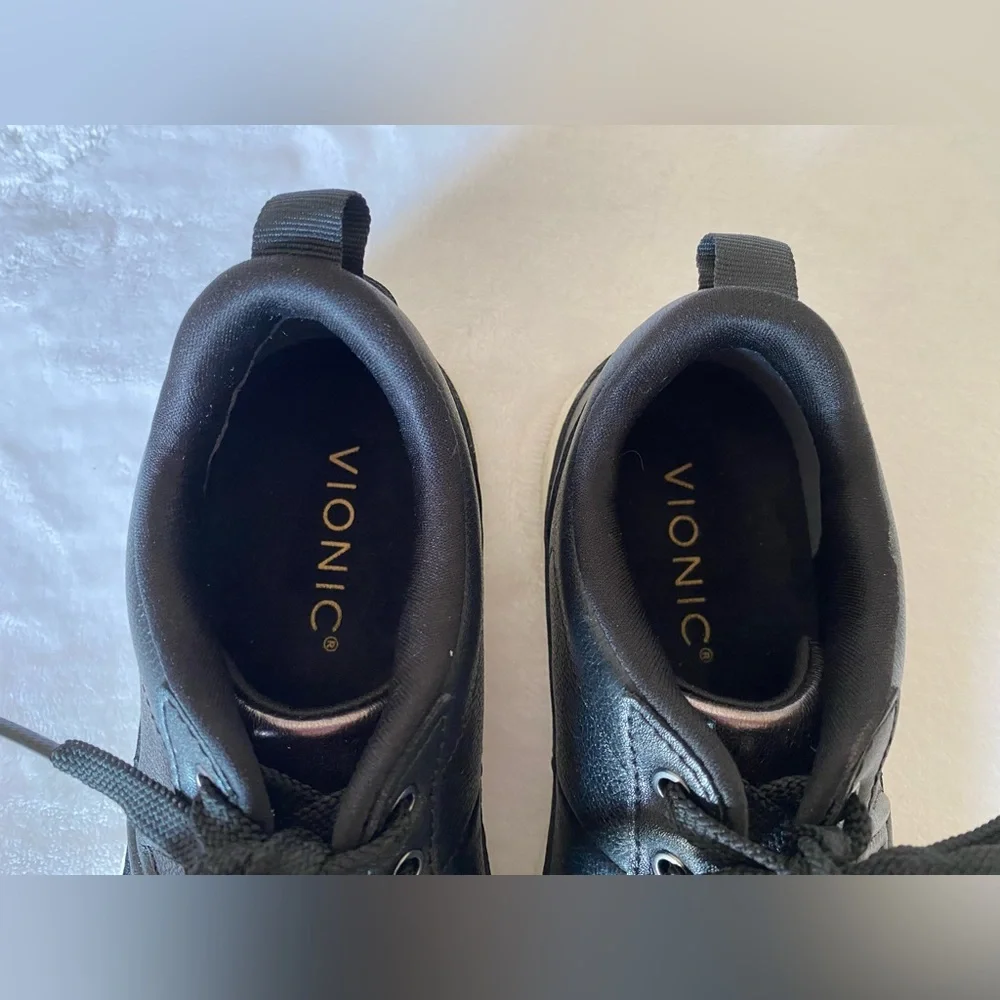 Vionic Women's Elise Lace-Up Sneakers Black Leather Size‎ 5